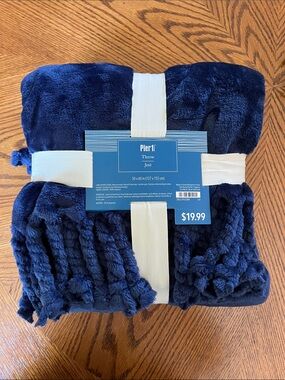 Pier 1 Navy Blue Plush Throw Blanket